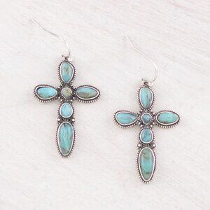 3" Rustic Southwest Turquoise Cross Earrings - New w/Tags